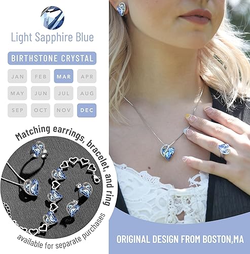 Infinity Love Heart Necklace, Birthstone Necklace for Women, Jewelry for Women with Healing Crystals, Allergy Free Pendant Necklace-02b-February-Tanzanite Purple-03-March & December-Light Sapphire Blue - Image 1