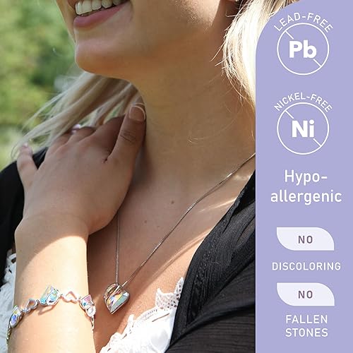 Infinity Love Heart Necklace, Birthstone Necklace for Women, Jewelry for Women with Healing Crystals, Allergy Free Pendant Necklace-04-April-Rainbow Opal White - Image 1