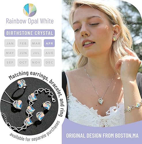 Infinity Love Heart Necklace, Birthstone Necklace for Women, Jewelry for Women with Healing Crystals, Allergy Free Pendant Necklace-04-April-Rainbow Opal White - Image 2