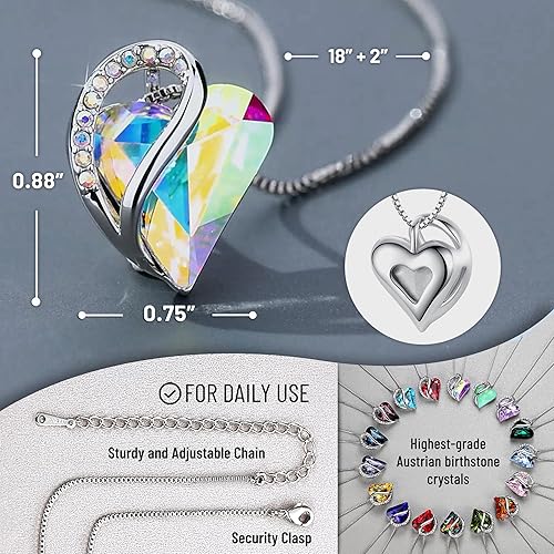 Infinity Love Heart Necklace, Birthstone Necklace for Women, Jewelry for Women with Healing Crystals, Allergy Free Pendant Necklace-04-April-Rainbow Opal White - Image 3