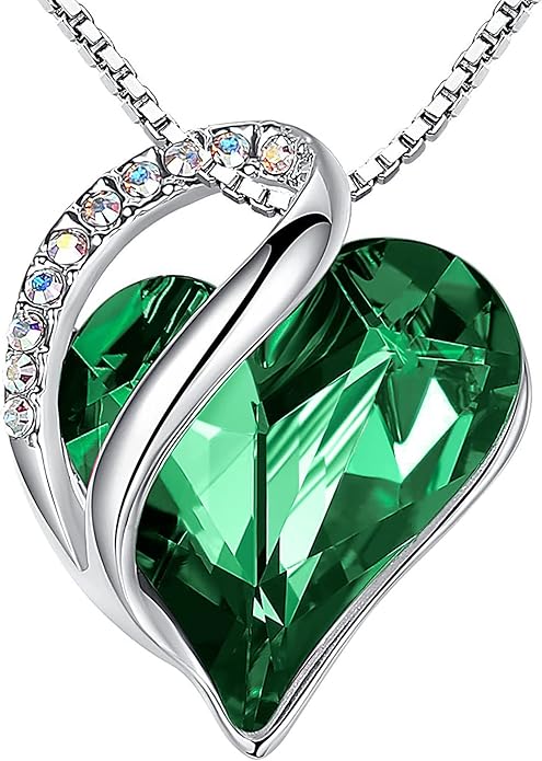 Infinity Love Heart Necklace, Birthstone Necklace for Women, Jewelry for Women with Healing Crystals, Allergy Free Pendant Necklace-05-May-Emerald Green - Image 1