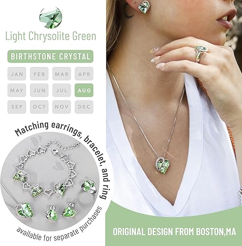 Infinity Love Heart Necklace, Birthstone Necklace for Women, Jewelry for Women with Healing Crystals, Allergy Free Pendant Necklace-08b-August-Light Chrysolite Green - Image 1