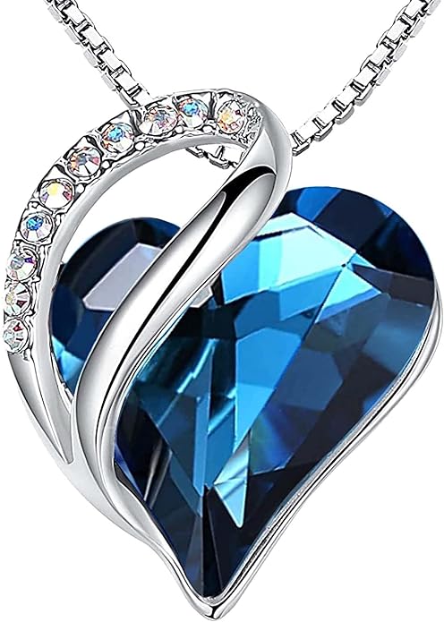 Infinity Love Heart Necklace, Birthstone Necklace for Women, Jewelry for Women with Healing Crystals, Allergy Free Pendant Necklace-09a-September-Bermuda Sapphire Blue - Image 1