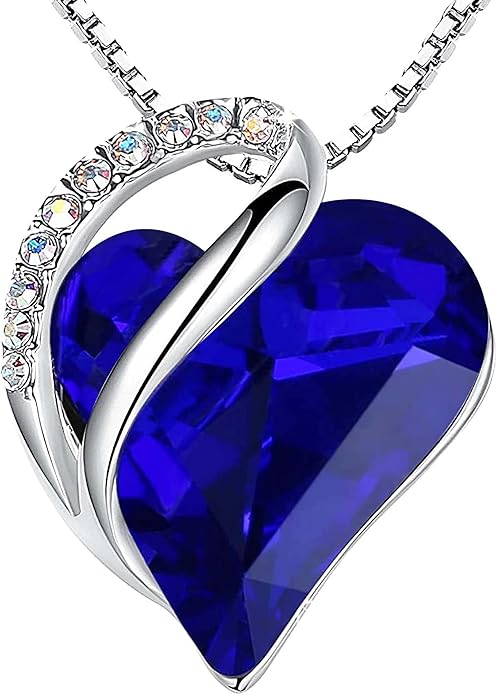 Infinity Love Heart Necklace, Birthstone Necklace for Women, Jewelry for Women with Healing Crystals, Allergym Free Pendant Necklace-09b-September-Sapphire Blue - Image 1