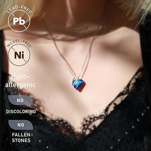 Infinity Love Heart Necklace, Birthstone Necklace for Women, Jewelry for Women with Healing Crystals, Allergy Free Pendant Necklace-09c-September-Rainbow Sapphire Blue - Image 1