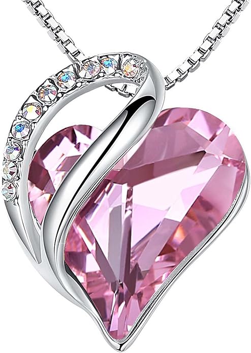 Infinity Love Heart Necklace, Birthstone Necklace for Women, Jewelry for Women with Healing Crystals, Allergy Free Pendant Necklace-10a-October-Rose Quartz Pink - Image 1