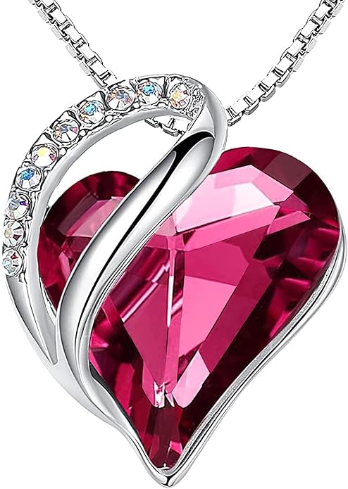 Infinity Love Heart Necklace, Birthstone Necklace for Women, Jewelry for Women with Healing Crystals, Allergy Free Pendant Necklace-10b-October-Tourmaline Pink - Image 1