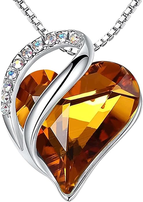 Infinity Love Heart Necklace, Birthstone Necklace for Women, Jewelry for Women with Healing Crystals, Allergy Free Pendant Necklace-11a-November-Amber Brown - Image 1