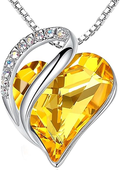 Infinity Love Heart Necklace, Birthstone Necklace for Women, Jewelry for Women with Healing Crystals, Allergy Free Pendant Necklace-11b-November-Citrine Yellow - Image 1