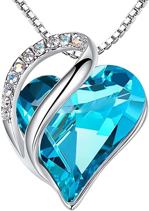 Infinity Love Heart Necklace, Birthstone Necklace for Women, Jewelry for Women with Healing Crystals, Allergy Free Pendant Necklace-12a-December-Aquamarine Blue - Image 1