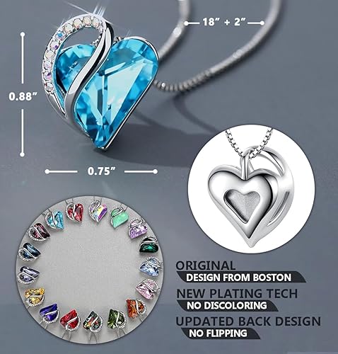 Infinity Love Heart Necklace, Birthstone Necklace for Women, Jewelry for Women with Healing Crystals, Allergy Free Pendant Necklace-12a-December-Aquamarine Blue - Image 4