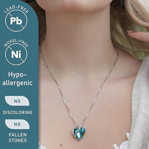 Infinity Love Heart Necklace, Birthstone Necklace for Women, Jewelry for Women with Healing Crystals, Allergy Free Pendant Necklace-12b-December-Indicolite Zircon Blue - Image 1