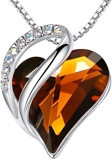 Infinity Love Heart Necklace, Birthstone Necklace for Women, Jewelry for Women with Healing Crystals, Allergy Free Pendant Necklace-15-Stress Relief-Dark Topaz Brown - Image 1