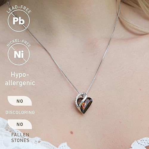 Infinity Love Heart Necklace, Birthstone Necklace for Women, Jewelry for Women with Healing Crystals, Allergy Free Pendant Necklace-15-Stress Relief-Dark Topaz Brown - Image 2