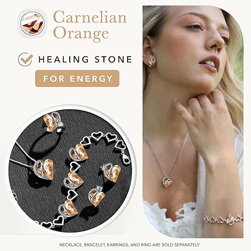 Infinity Love Heart Necklace, Birthstone Necklace for Women, Jewelry for Women with Healing Crystals, Allergy Free Pendant Necklace-16-Energy-Calcite Orange - Image 3