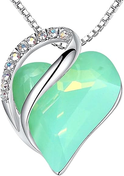 Infinity Love Heart Necklace, Birthstone Necklace for Women, Jewelry for Women with Healing Crystals, Allergy Free Pendant Necklace-17-Luck-Opal Green - Image 1