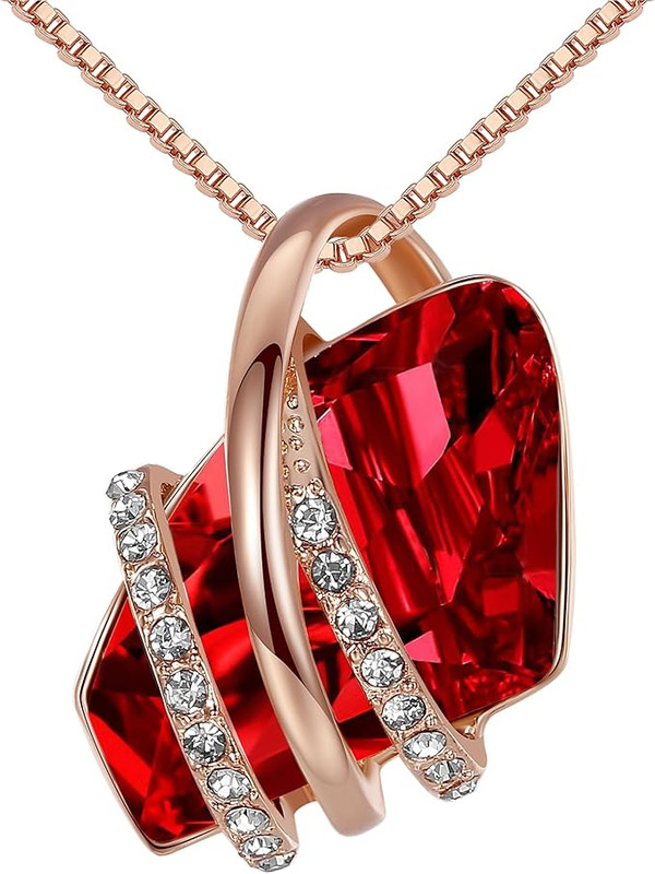 Wish Stone Pendant Necklace, Necklaces for Women with Birthstone Crystals, Allergy-Free Jewelry for Women with Gift Box, 18K Rose Gold Plated or Silver-tone Birthstone Necklace for Women-01-January July Birthstone-Ruby Red - Image 1