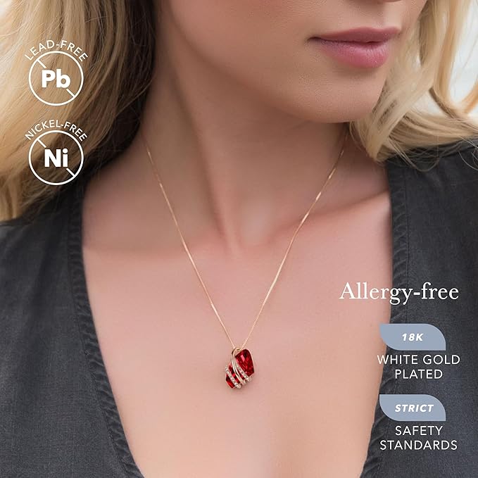 Wish Stone Pendant Necklace, Necklaces for Women with Birthstone Crystals, Allergy-Free Jewelry for Women with Gift Box, 18K Rose Gold Plated or Silver-tone Birthstone Necklace for Women-01-January July Birthstone-Ruby Red - Image 2