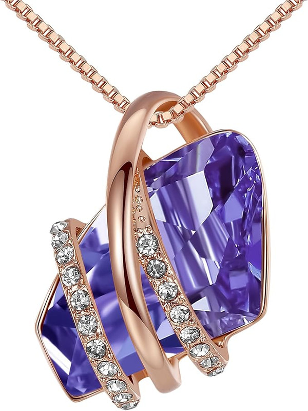 Wish Stone Pendant Necklace, Necklaces for Women with Birthstone Crystals, Allergy-Free Jewelry for Women with Gift Box, 18K Rose Gold Plated or Silver-tone Birthstone Necklace for Women-02-February Birthstone-Tanzanite Purple - Image 1