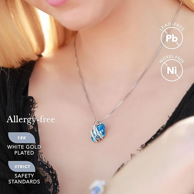 Wish Stone Pendant Necklace, Necklaces for Women with Birthstone Crystals, Allergy-Free Jewelry for Women with Gift Box, 19K Rose Gold Plated or Silver-tone Birthstone Necklace for Women-03-March December Birthstone - Image 1