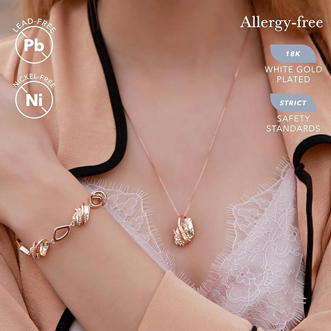 Wish Stone Pendant Necklace, Necklaces for Women with Birthstone Crystals, Allergy-Free Jewelry for Women with Gift Box, 20K Rose Gold Plated or Silver-tone Birthstone Necklace for Women-04-April Birthstone-Clear White - Image 1