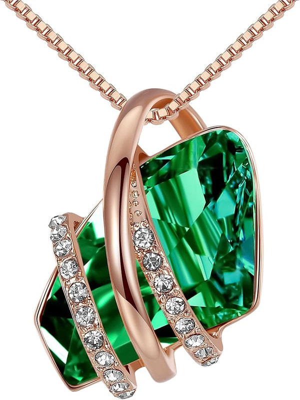 Wish Stone Pendant Necklace, Necklaces for Women with Birthstone Crystals, Allergy-Free Jewelry for Women with Gift Box, 21K Rose Gold Plated or Silver-tone Birthstone Necklace for Women-05-May Birthstone-Emerald Green - Image 1