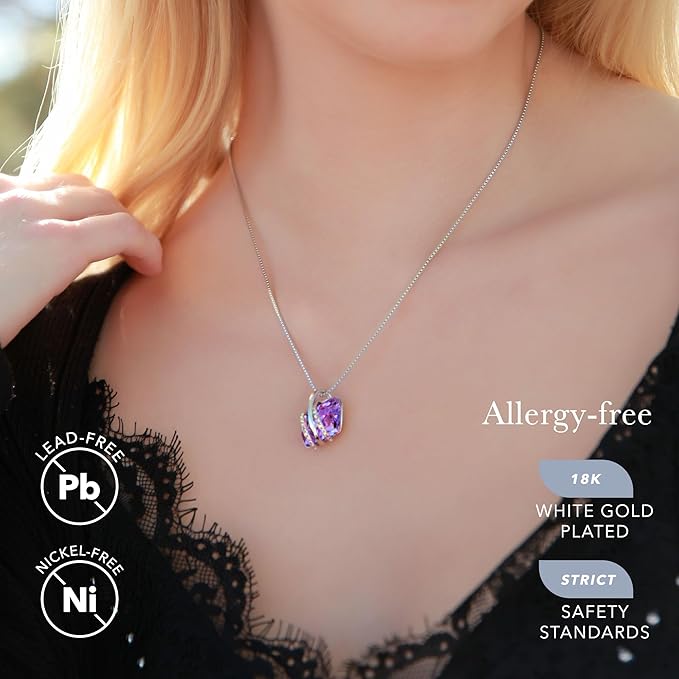 Wish Stone Pendant Necklace, Necklaces for Women with Birthstone Crystals, Allergy-Free Jewelry for Women with Gift Box, 22K Rose Gold Plated or Silver-tone Birthstone Necklace for Women-06-June Birthstone-Alexandrite Light - Image 1