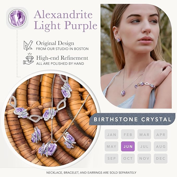 Wish Stone Pendant Necklace, Necklaces for Women with Birthstone Crystals, Allergy-Free Jewelry for Women with Gift Box, 22K Rose Gold Plated or Silver-tone Birthstone Necklace for Women-06-June Birthstone-Alexandrite Light - Image 3