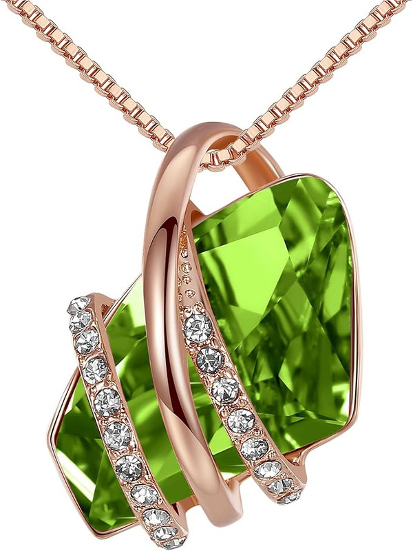Wish Stone Pendant Necklace, Necklaces for Women with Birthstone Crystals, Allergy-Free Jewelry for Women with Gift Box, 23K Rose Gold Plated or Silver-tone Birthstone Necklace for Women-08-August Birthstone-Peridot Green - Image 1