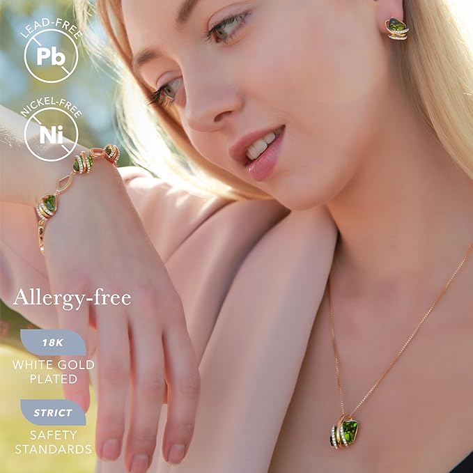 Wish Stone Pendant Necklace, Necklaces for Women with Birthstone Crystals, Allergy-Free Jewelry for Women with Gift Box, 23K Rose Gold Plated or Silver-tone Birthstone Necklace for Women-08-August Birthstone-Peridot Green - Image 2