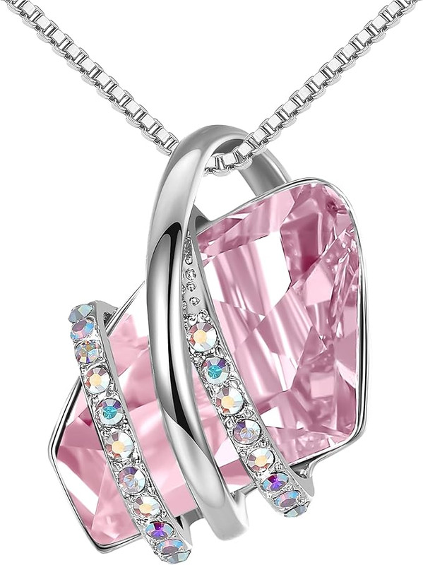 Wish Stone Pendant Necklace, Necklaces for Women with Birthstone Crystals, Allergy-Free Jewelry for Women with Gift Box, 24K Rose Gold Plated or Silver-tone Birthstone Necklace for Women-10-October Birthstone-Light Rosaline Pink - Image 1