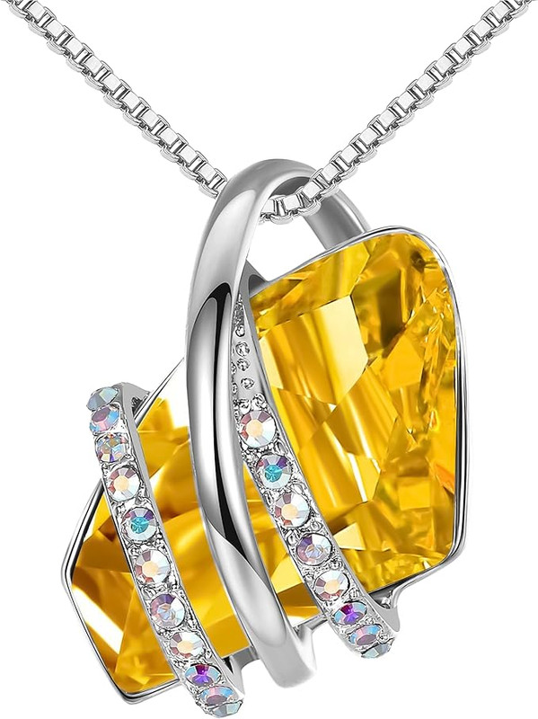Wish Stone Pendant Necklace, Necklaces for Women with Birthstone Crystals, Allergy-Free Jewelry for Women with Gift Box, 27K Rose Gold Plated or Silver-tone Birthstone Necklace for Women-11-November Birthstone-Citrine Yellow - Image 1