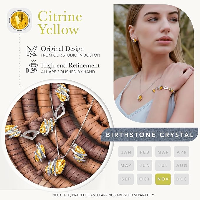 Wish Stone Pendant Necklace, Necklaces for Women with Birthstone Crystals, Allergy-Free Jewelry for Women with Gift Box, 27K Rose Gold Plated or Silver-tone Birthstone Necklace for Women-11-November Birthstone-Citrine Yellow - Image 3