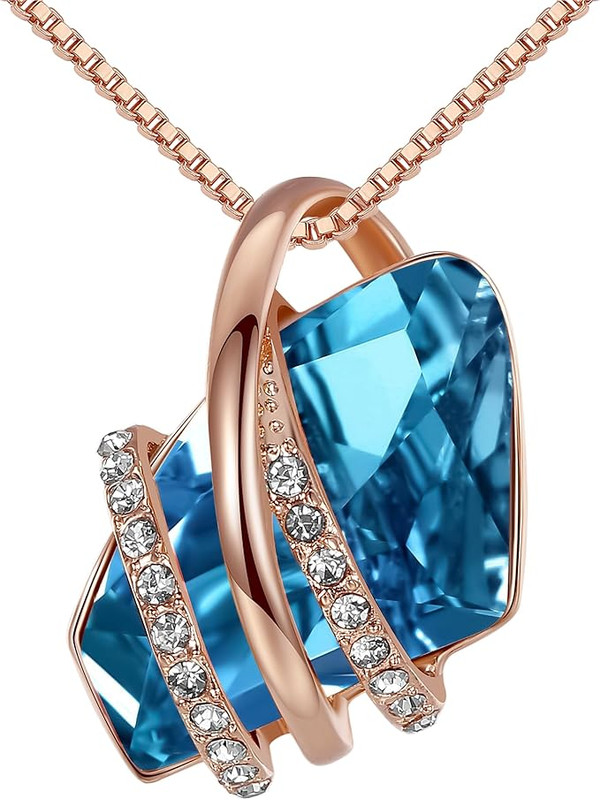 Wish Stone Pendant Necklace, Necklaces for Women with Birthstone Crystals, Allergy-Free Jewelry for Women with Gift Box, 28K Rose Gold Plated or Silver-tone Birthstone Necklace for Women- 12-December Birthstone-Zircon Blue - Image 1