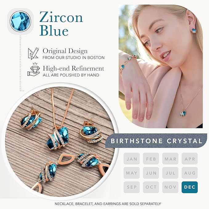 Wish Stone Pendant Necklace, Necklaces for Women with Birthstone Crystals, Allergy-Free Jewelry for Women with Gift Box, 28K Rose Gold Plated or Silver-tone Birthstone Necklace for Women- 12-December Birthstone-Zircon Blue - Image 3