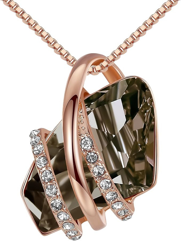 Wish Stone Pendant Necklace, Necklaces for Women with Birthstone Crystals, Allergy-Free Jewelry for Women with Gift Box, 29K Rose Gold Plated or Silver-tone Birthstone Necklace for Women-Healing Stone for Protection - Silver Black - Image 1