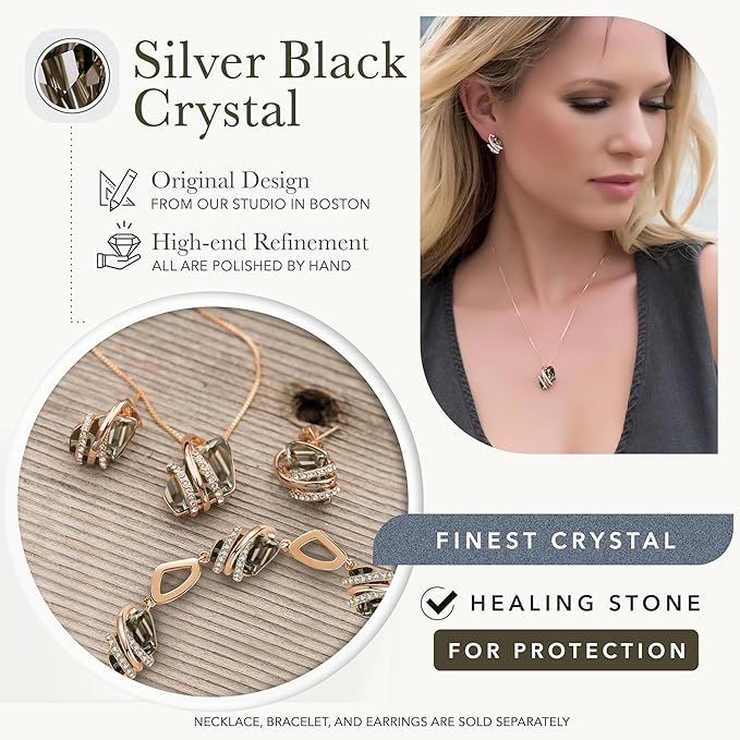 Wish Stone Pendant Necklace, Necklaces for Women with Birthstone Crystals, Allergy-Free Jewelry for Women with Gift Box, 29K Rose Gold Plated or Silver-tone Birthstone Necklace for Women-Healing Stone for Protection - Silver Black - Image 3