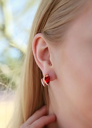 Infinity Love Heart Birthstone Earrings for Women, Crystal Stud Earrings with Healing Stones, Allergy-Free Jewelry for Women with Gift Box, Silver-tone Birthstone Crystals Earrings-01-January July Birthstone-Ruby Red - Image 1