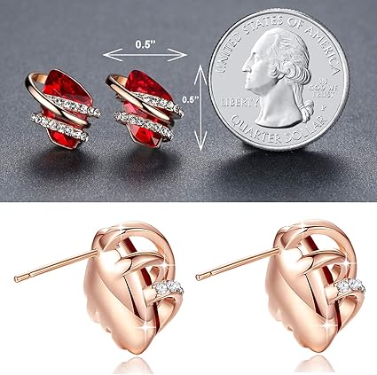 Infinity Love Heart Birthstone Earrings for Women, Crystal Stud Earrings with Healing Stones, Allergy-Free Jewelry for Women with Gift Box, Silver-tone Birthstone Crystals Earrings-01-January July Birthstone-Ruby Red - Image 2