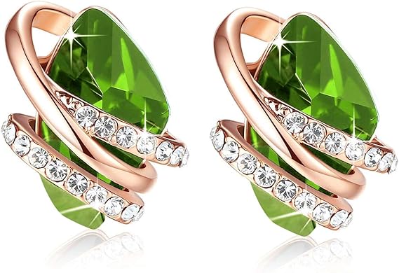 Infinity Love Heart Birthstone Earrings for Women, Crystal Stud Earrings with Healing Stones, Allergy-Free Jewelry for Women with Gift Box, Silver-tone Birthstone Crystals Earrings-08-August Birthstone-Peridot Green - Image 1