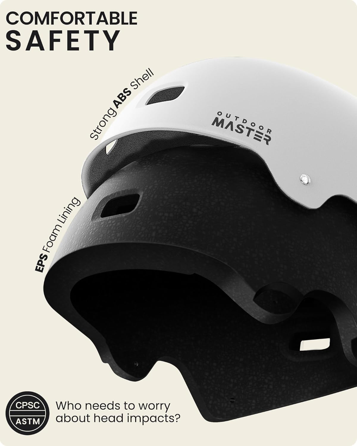 OutdoorMaster Skateboard Bike Helmet for Adults &Youth - Multi-Sport Certified Impact Resistant with 2 Removable Liners & Ventilation for Scooter, Skating-White-Medium - Image 2