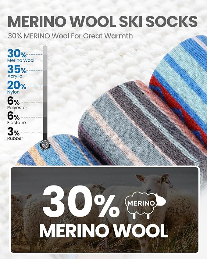 OutdoorMaster Ski Socks 2-Pack Merino Wool, Over The Calf Non-Slip Cuff for Men & Women-Gray,Medium - Image 2