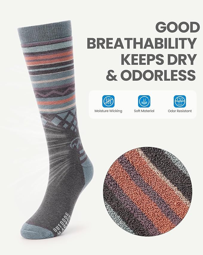 OutdoorMaster Ski Socks 2-Pack Merino Wool, Over The Calf Non-Slip Cuff for Men & Women-Gray,Medium - Image 3