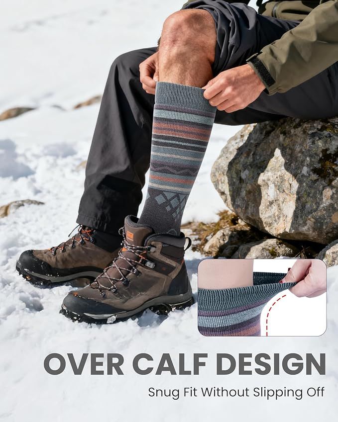 OutdoorMaster Ski Socks 2-Pack Merino Wool, Over The Calf Non-Slip Cuff for Men & Women-Gray,Medium - Image 4