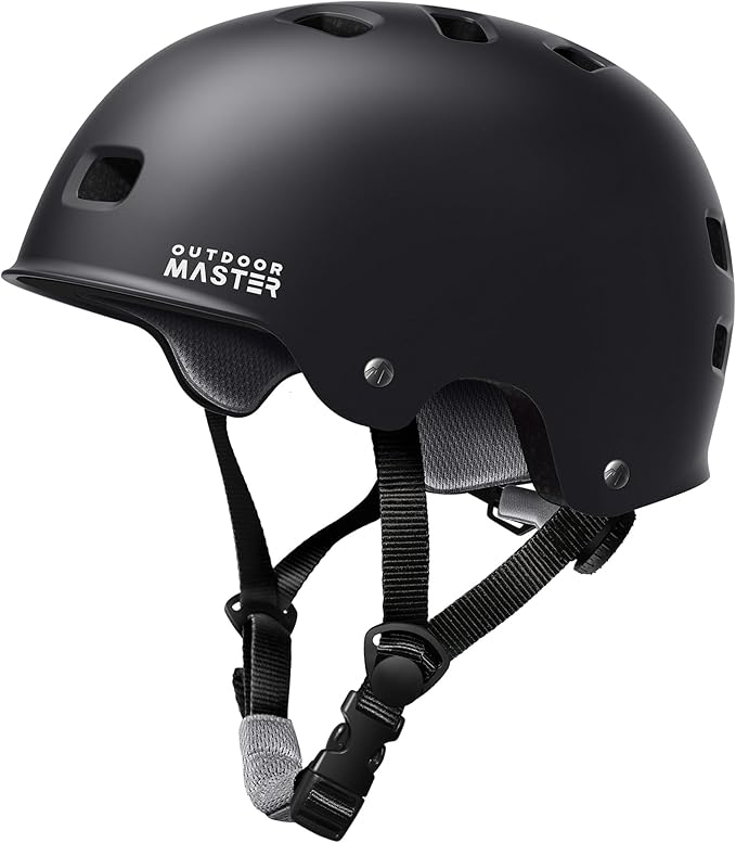 OutdoorMaster Skateboard Cycling Helmet - Two Removable Liners Ventilation Multi-Sport Scooter Roller Skate Inline Skating Rollerblading for  Adults-Black-Medium - Image 1