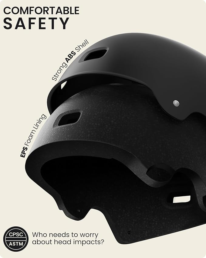OutdoorMaster Skateboard Cycling Helmet - Two Removable Liners Ventilation Multi-Sport Scooter Roller Skate Inline Skating Rollerblading for  Adults-Black-Medium - Image 2