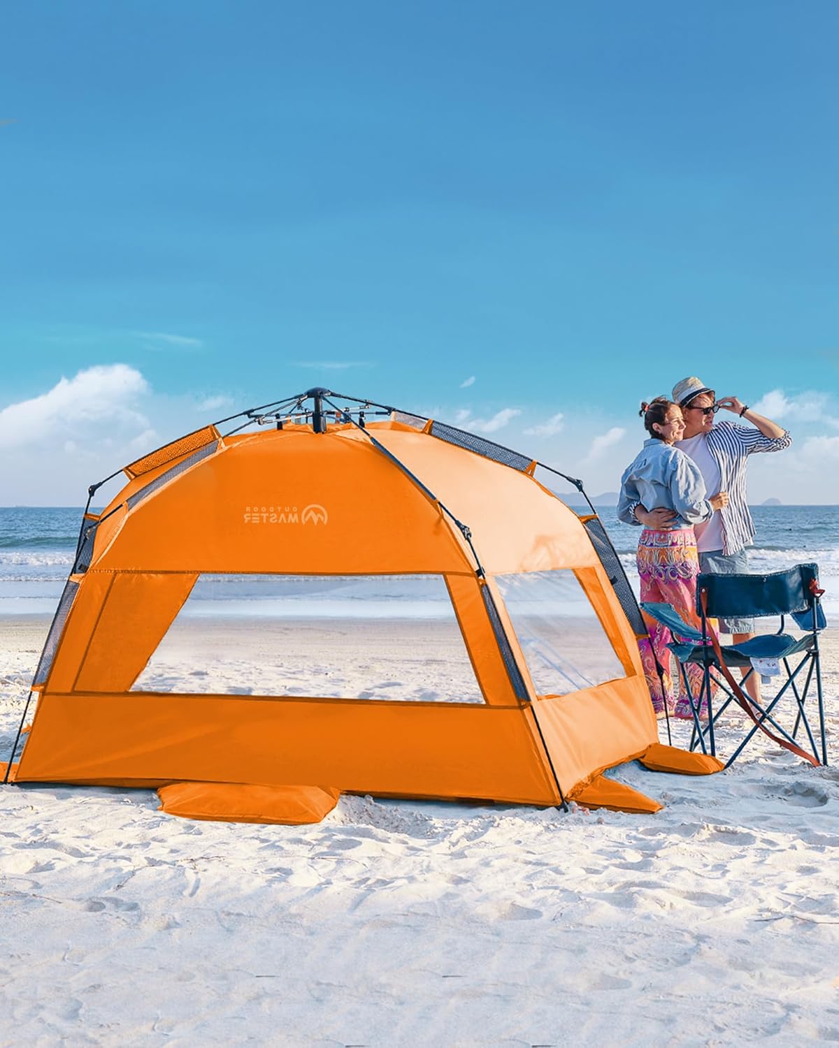 OutdoorMaster Pop Up 3-4 Person Beach Tent X-Large - Easy Setup, Portable Beach Shade Canopy Folding Sun Shelter with UPF 50+ UV Protection Removable Skylight Family Size (Orange) - Image 8