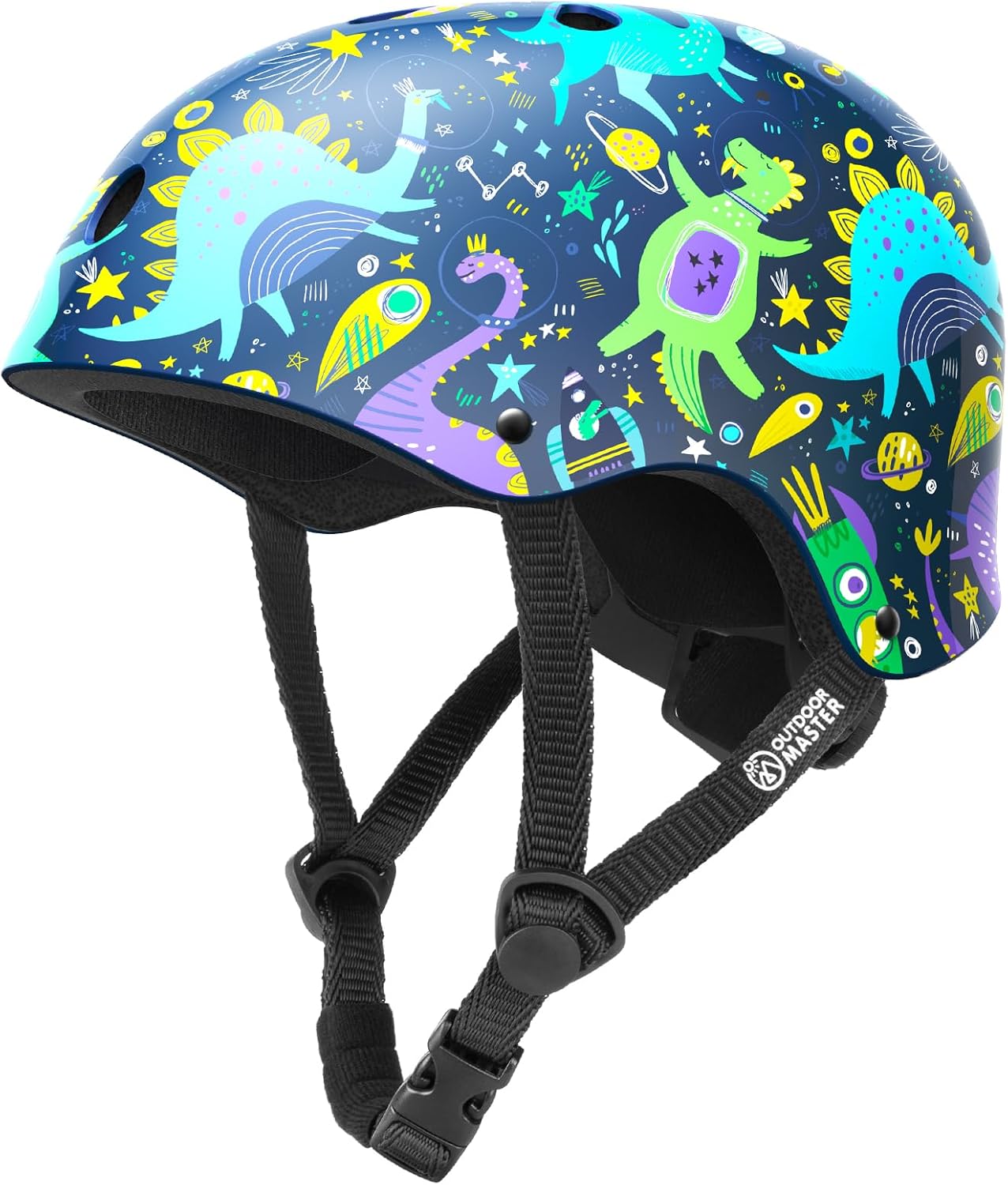 OutdoorMaster Youth & Kids Bike Helmet - Adjustable Multi-Sports Skateboard Helmet with Removable Liners for Balance Bike, Kids Scooter, One Wheel Hoverboard,Graffiti-style helmet-Dinoverse Madness-Medium - Image 1