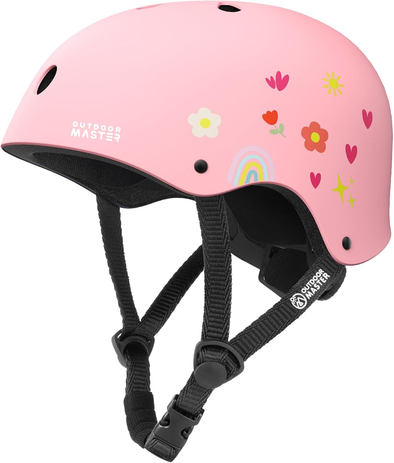 OutdoorMaster Youth & Kids Bike Helmet - Adjustable Multi-Sports Skateboard Helmet with Removable Liners for Balance Bike, Kids Scooter, One Wheel Hoverboard-Pink Flower-Large - Image 1