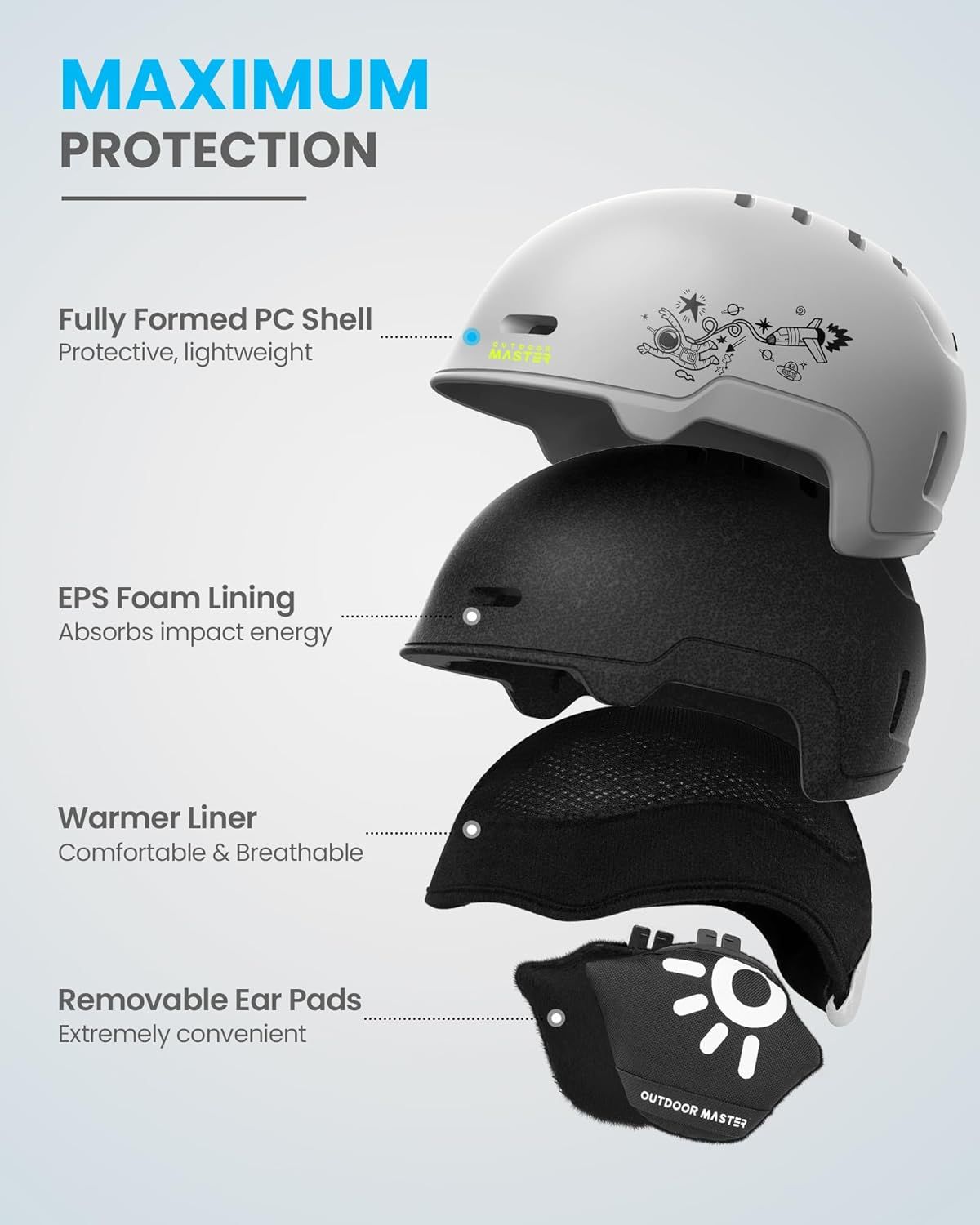 OutdoorMaster Children's Ski Helmet, Snowboard Helmet for Boys & Girls, Robust PC Shell & EPS Foam, 12 Ventilation Holes, Adjustable Snow Sports Helmet, Certified Snow Sports and Snowboard Helmet-Matte Grey,48-52cm X-Small - Image 2